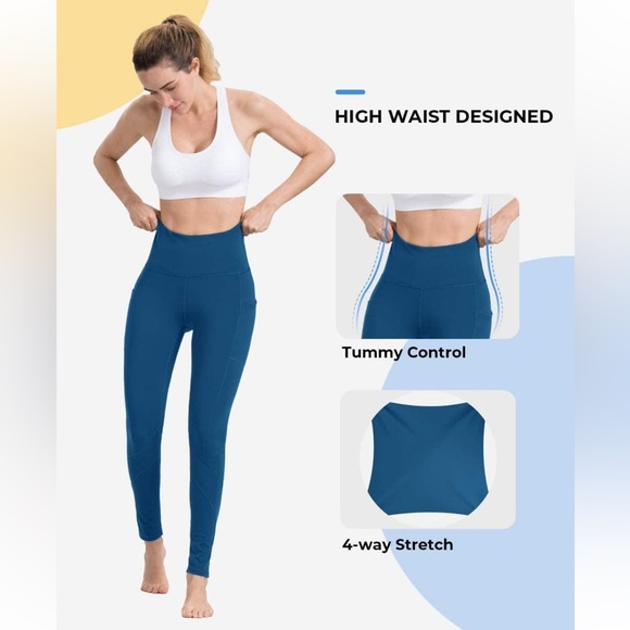 Along Fit teal cropped yoga pants leggings with side pockets super stretch small - Picture 12 of 13